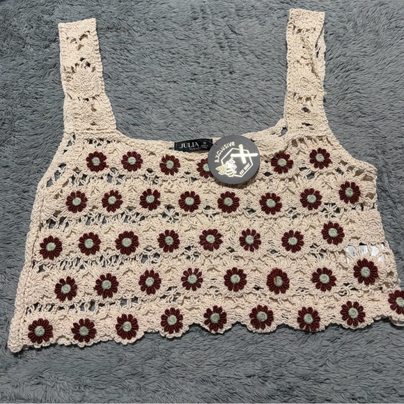 Julia Tops - Julia Cream Floral Crochet Crop Top